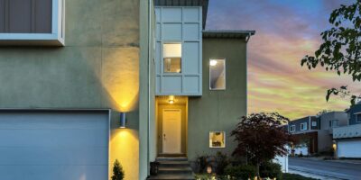 outdoor lamps turned on