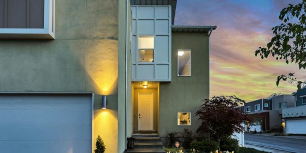 outdoor lamps turned on