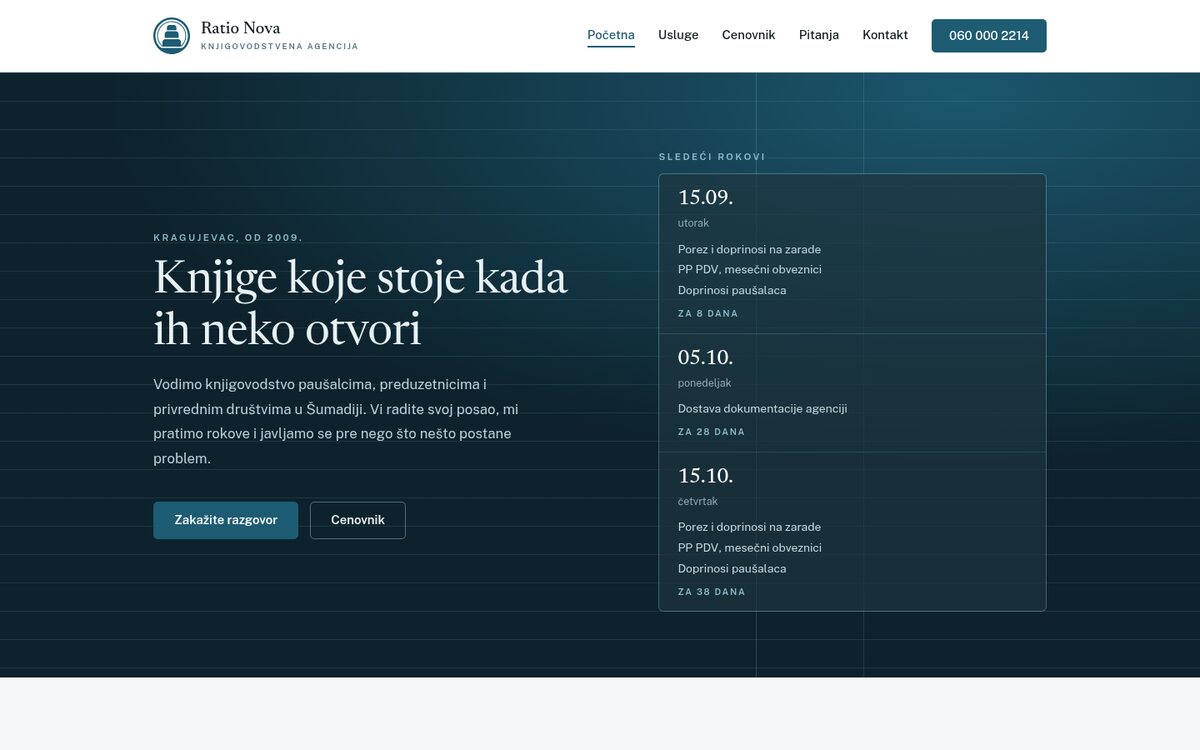 Ratio Nova, sajt izrađen kroz program besplatne izrade