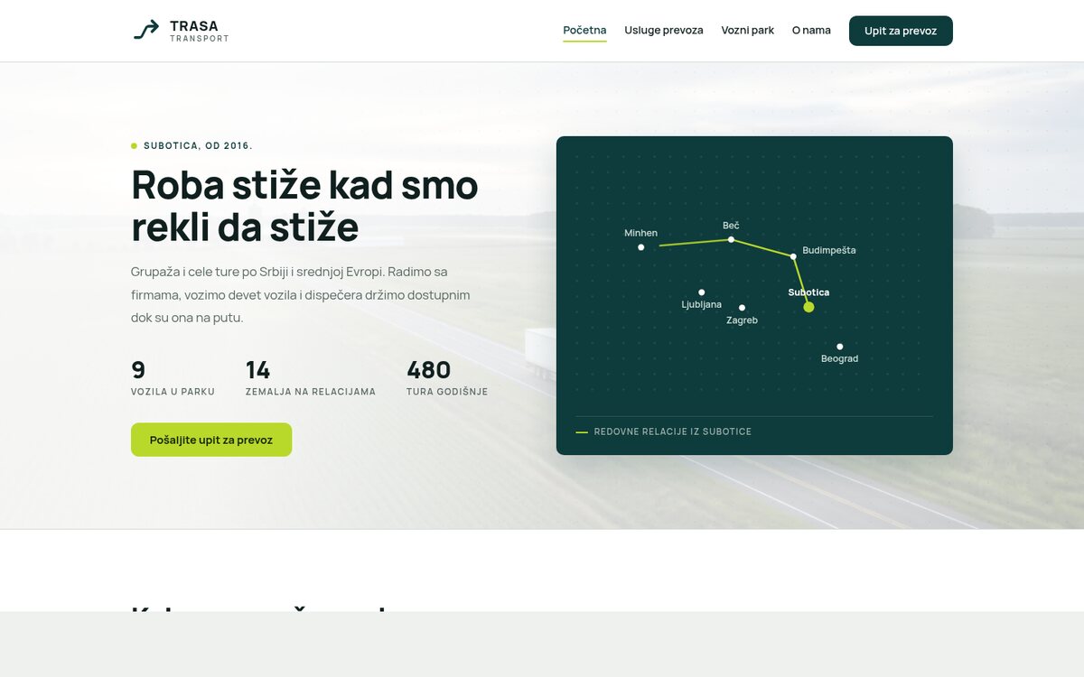 Trasa Transport, sajt izrađen kroz program besplatne izrade