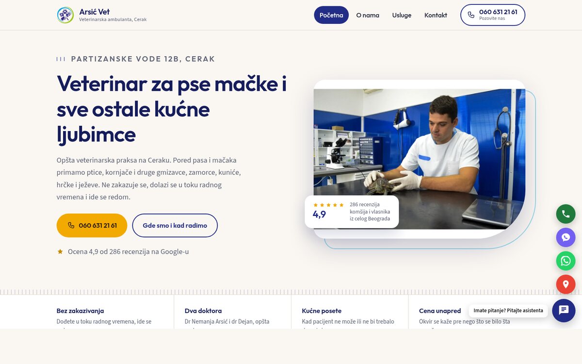 Arsić Vet, sajt izrađen kroz program besplatne izrade