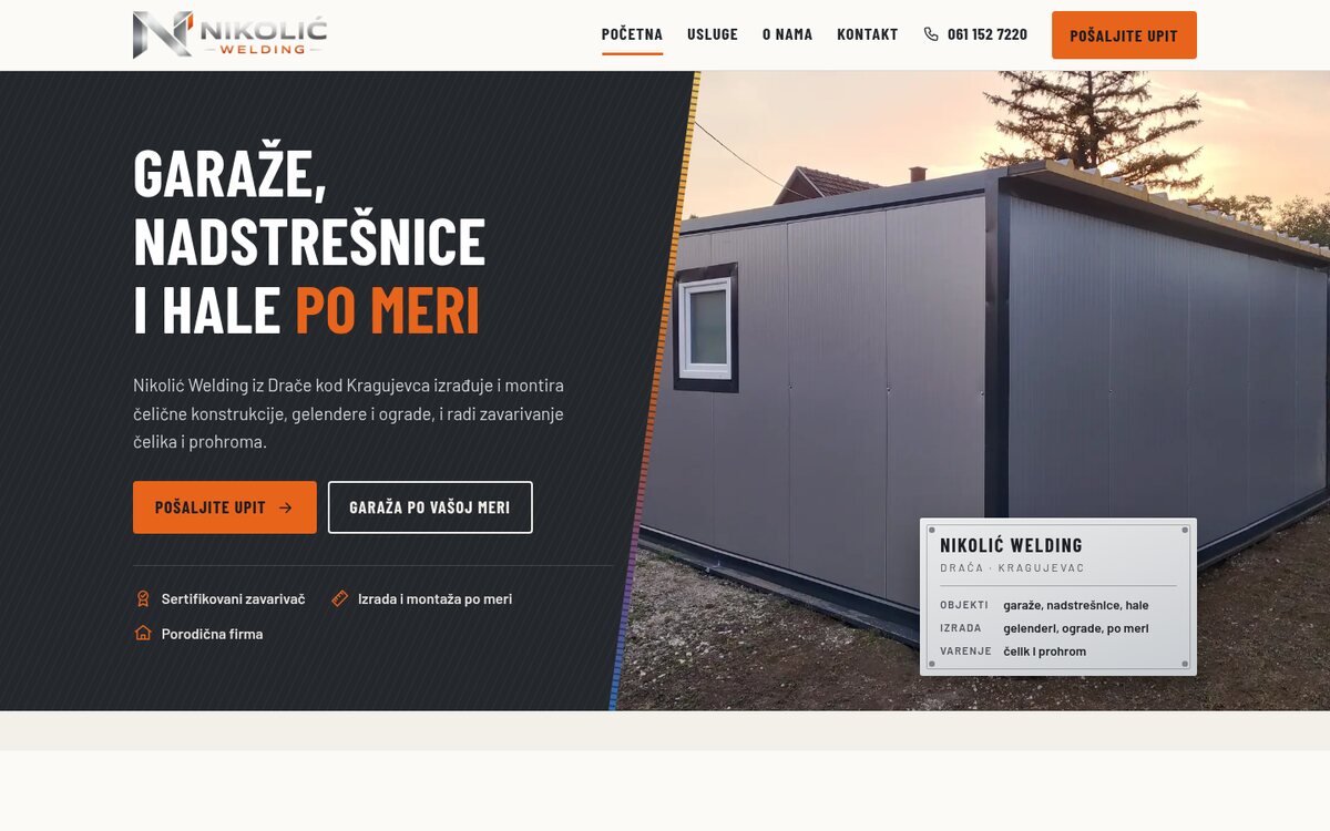 Nikolić Welding, sajt izrađen kroz program besplatne izrade