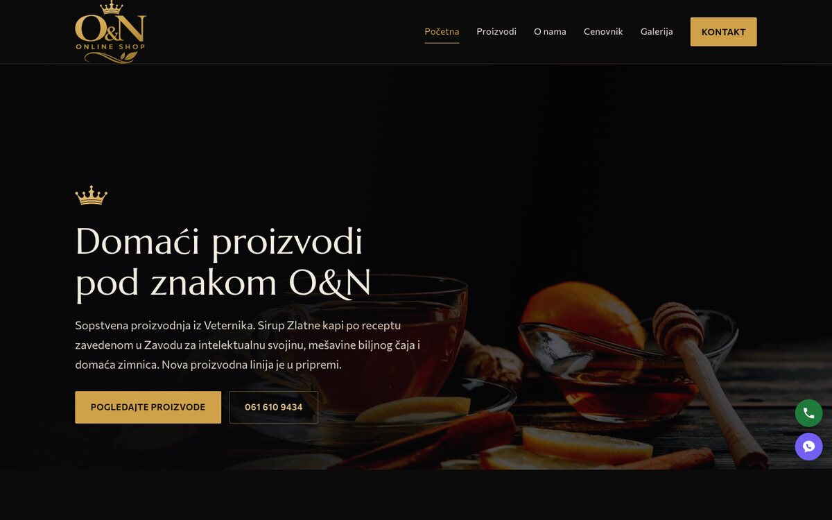 Online shop O&N, sajt izrađen kroz program besplatne izrade