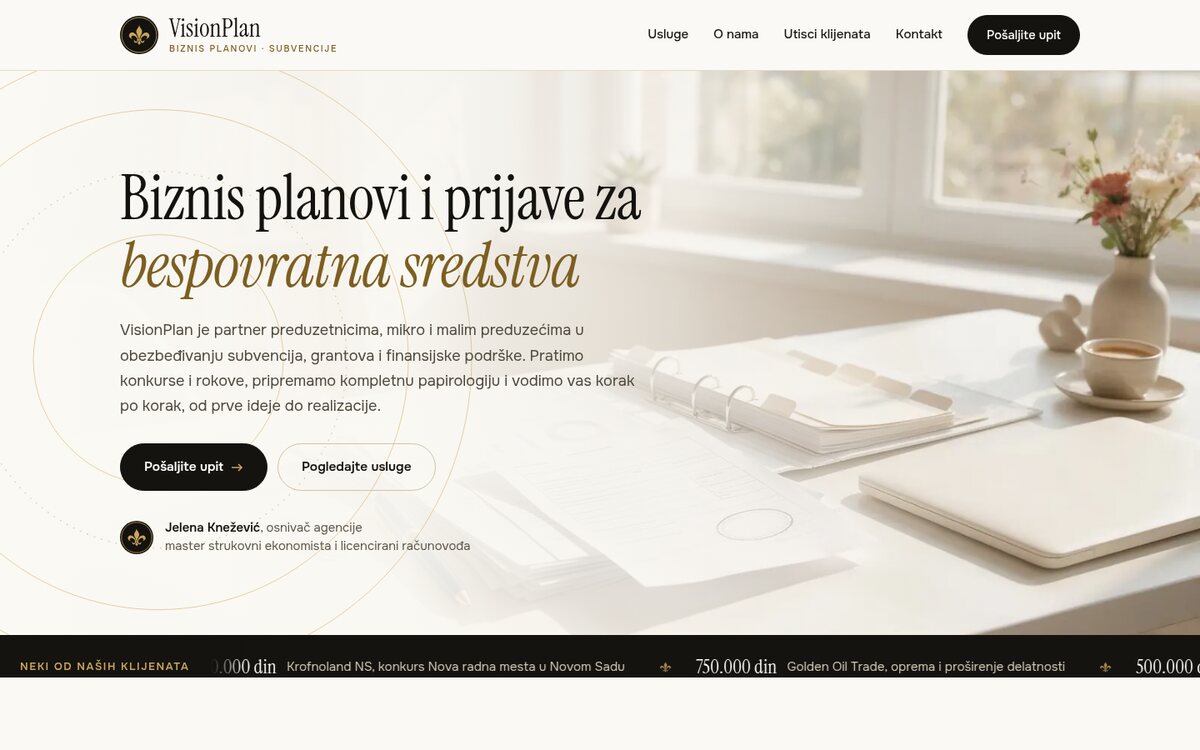 VisionPlan, sajt izrađen kroz program besplatne izrade